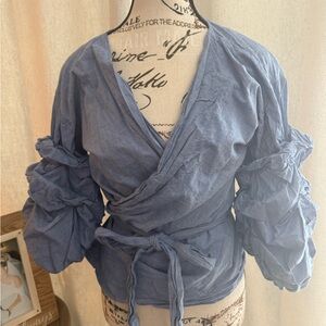 Women's Blue Wrap Top